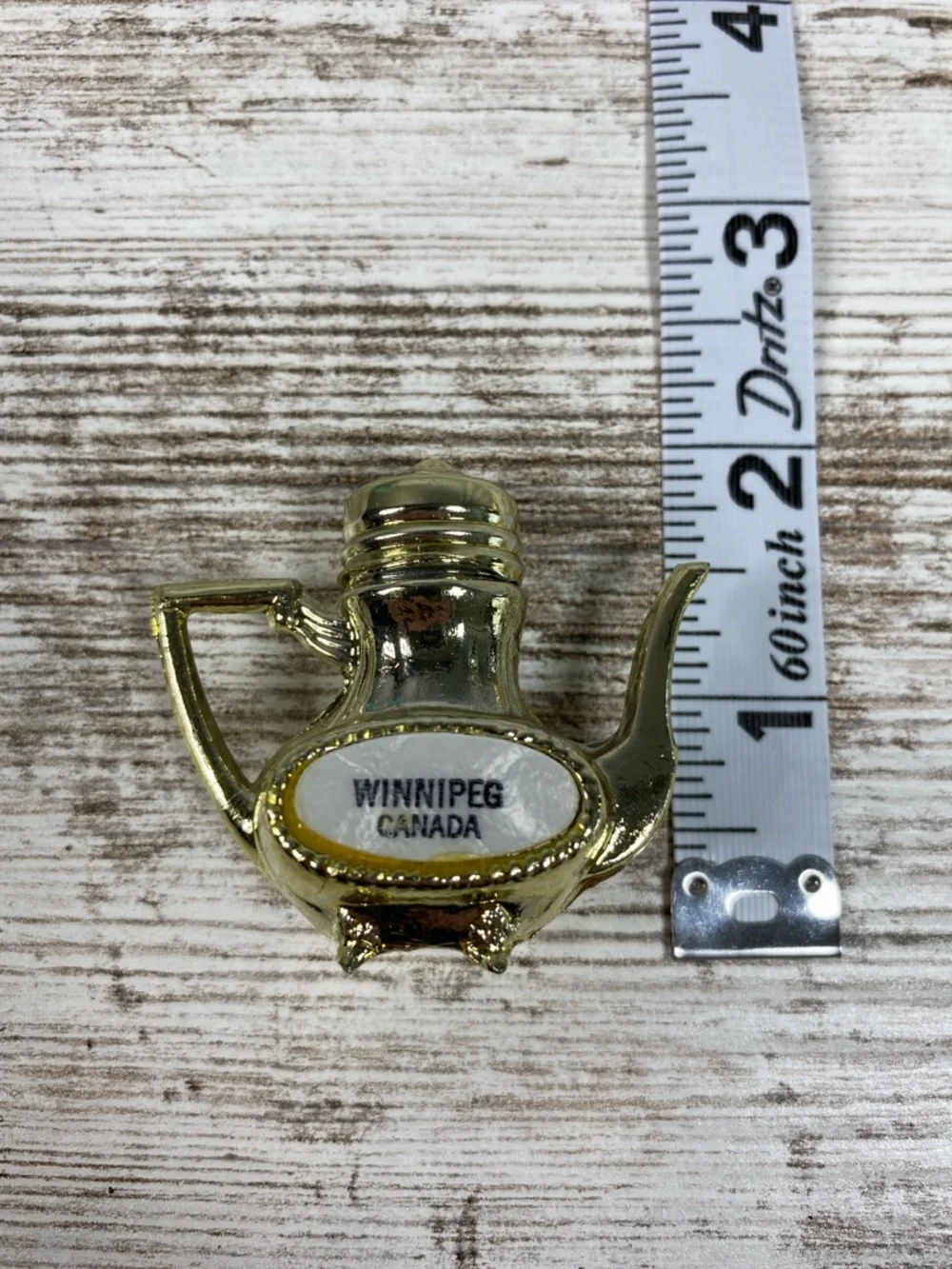 Vintage Gold Teapot Salt and Pepper Shakers Winnipeg Canada Souvenir Set
